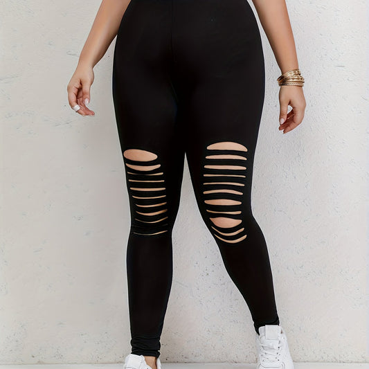  Solid Ripped High Rise Leggings