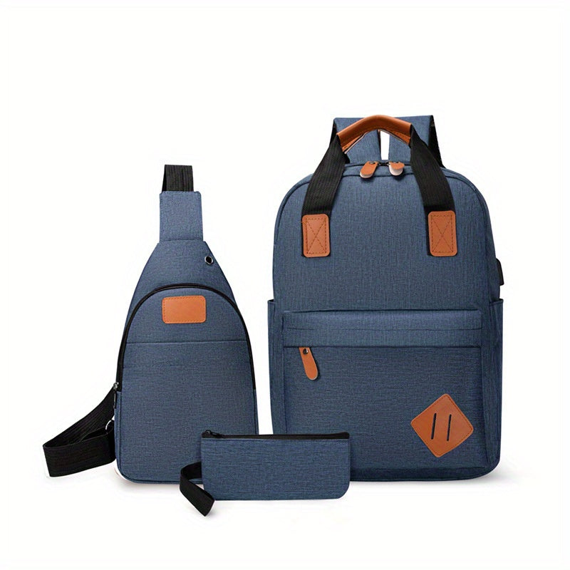 Minimalist 3Pcs Bag Set Laptop Backpack & Crossbody Bag for Travel