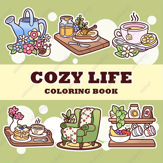 Cozy Life Adult Coloring Book - 22 Pages Mixed Paper - Unique Cover Designs