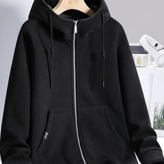 Hooded Drawstring Jacket with Zipper Pocket