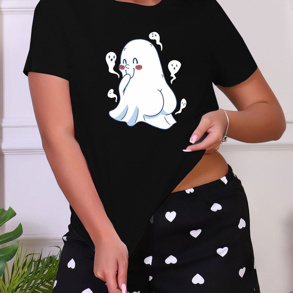 Ghost Print Halloween Sleep Top Women's Loungewear