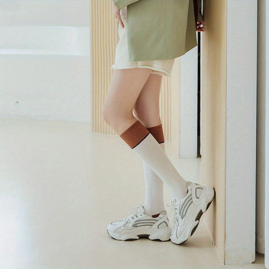 Colorblock Sports Calf Socks Knee High Women's Stockings