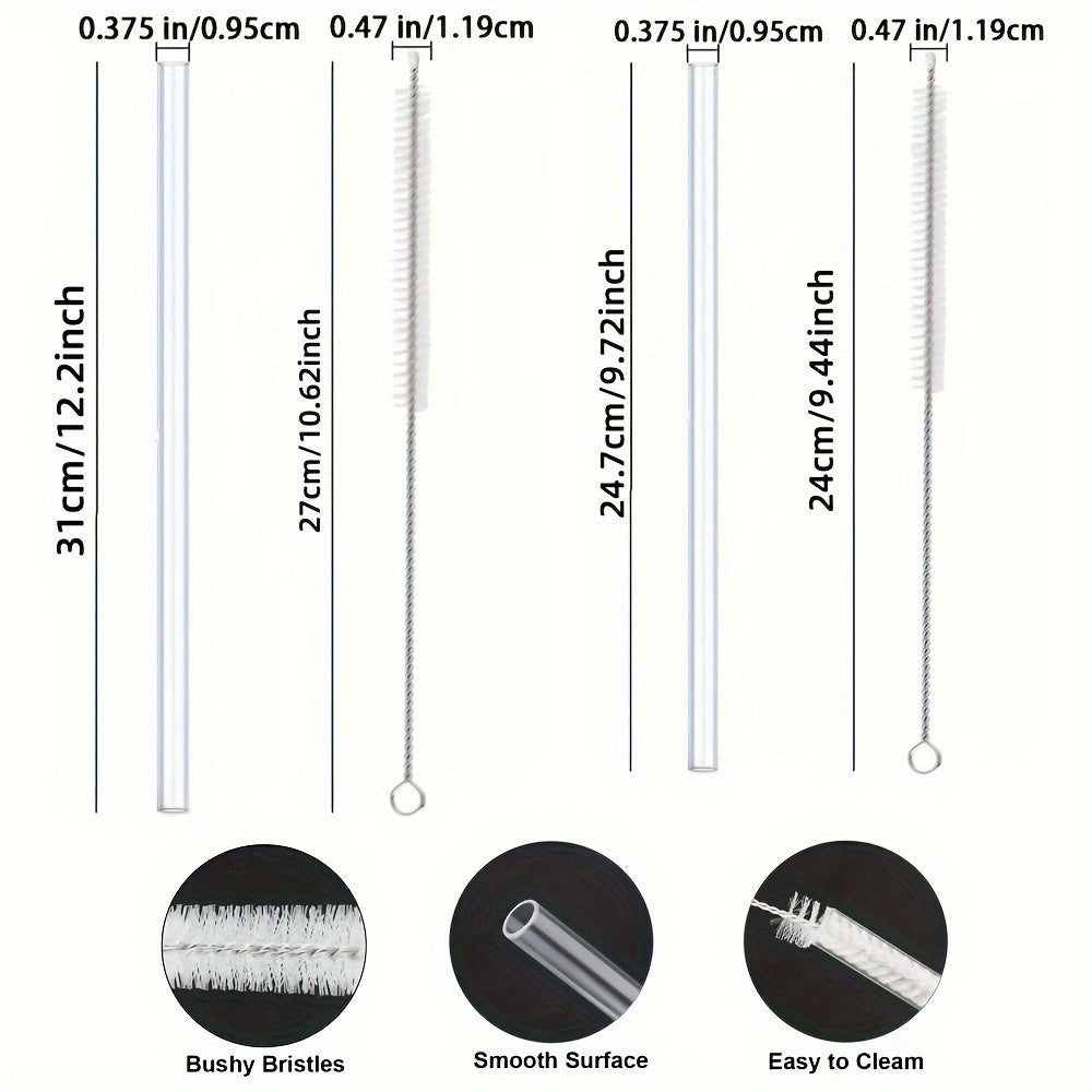 4pcs Reusable Clear Straw Replacement with Cleaning Brush Cup Accessories