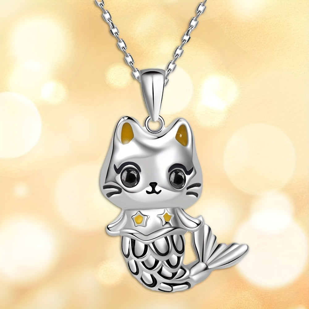 Mermaid Kitten Pendant Necklace Charm Women's Jewelry