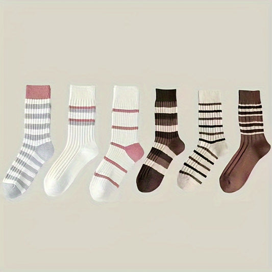 6 Pairs Colorblock Striped Socks Mid Tube Women's Stockings