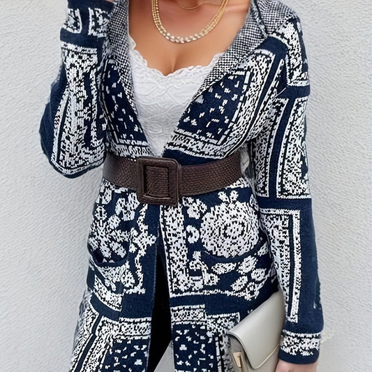  Graphic Print Open Front Hooded Cardigan