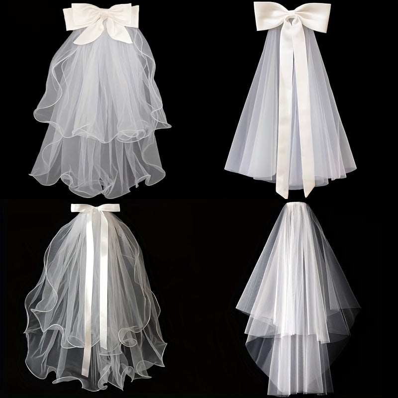 Bridal Veil with Satin Ribbon and Hair Clip for Wedding Accessory