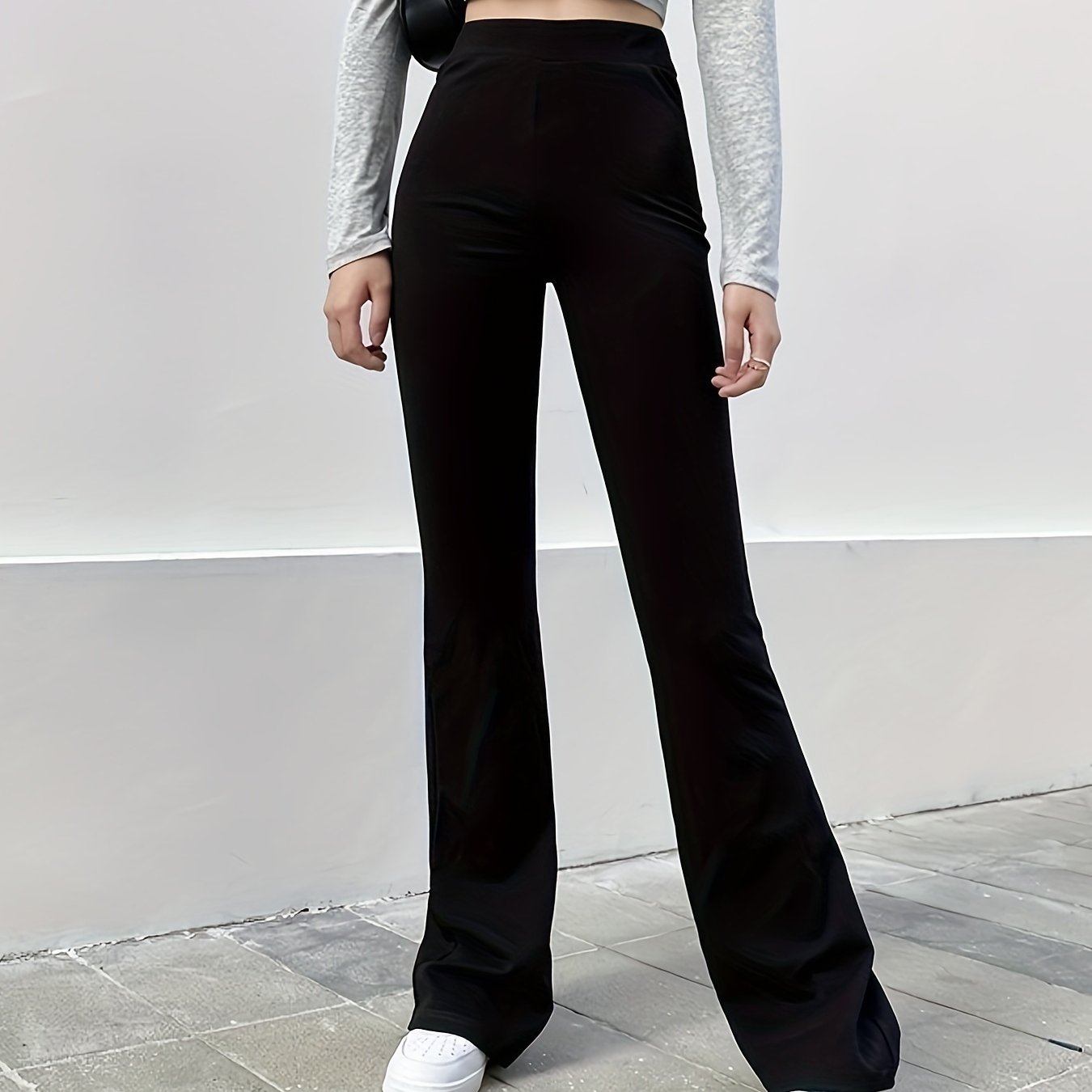  Flared Leg Trousers High Rise Medium Stretch