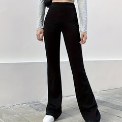  Flared Leg Trousers High Rise Medium Stretch