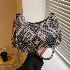 Vintage Ethnic Pattern Shoulderbag Zipper All Match Underarm Bag