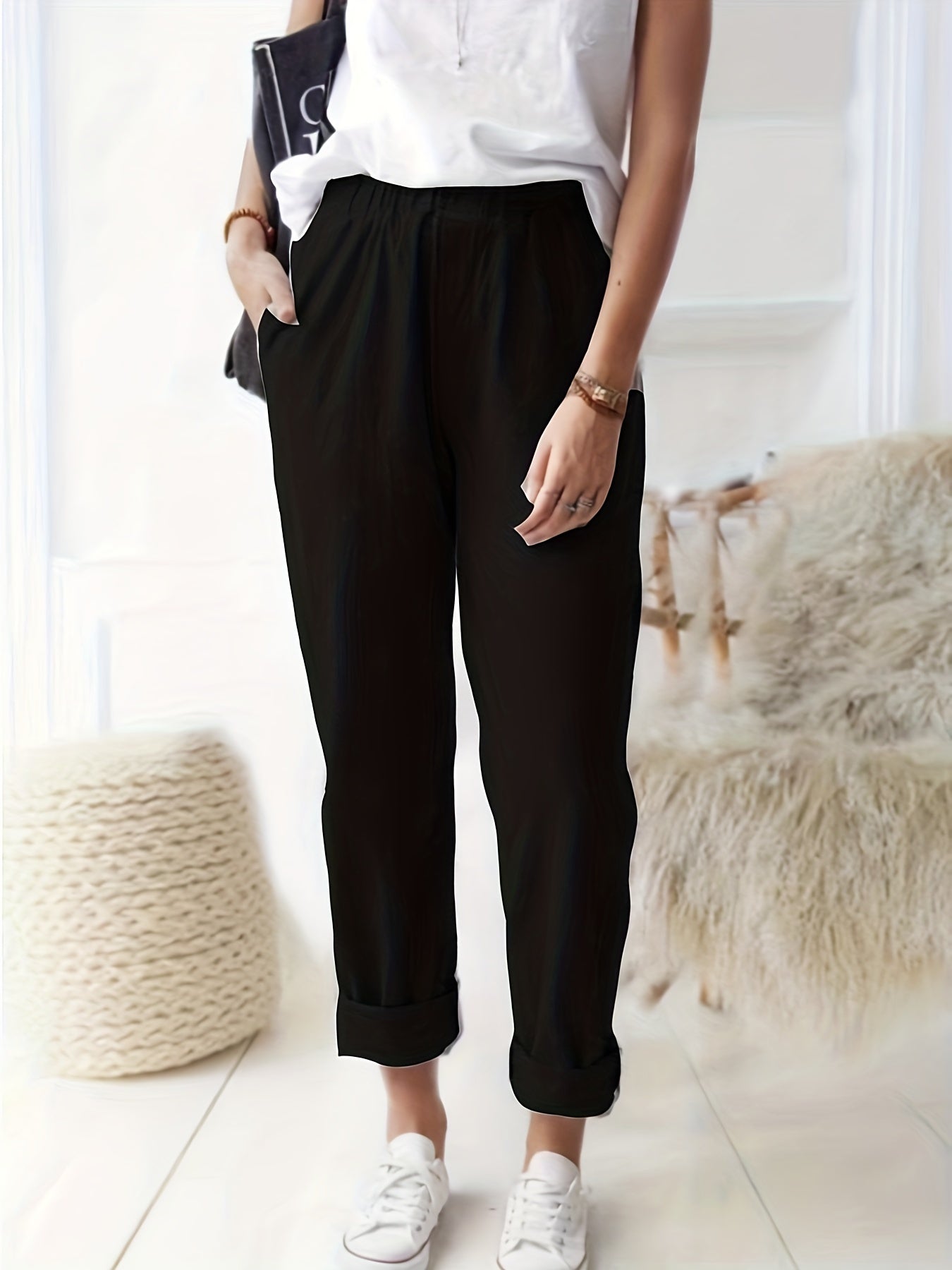  Casual Pants Women's Plus High Rise Loose Fit Trousers