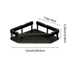 Adhesive Corner Shelf Wall Mounted with Hooks for Kitchen Bathroom