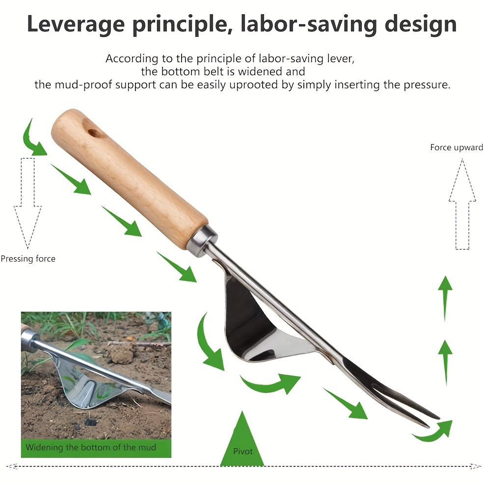 Hand Weeding Tool with Wooden Handle for Digging and Transplanting