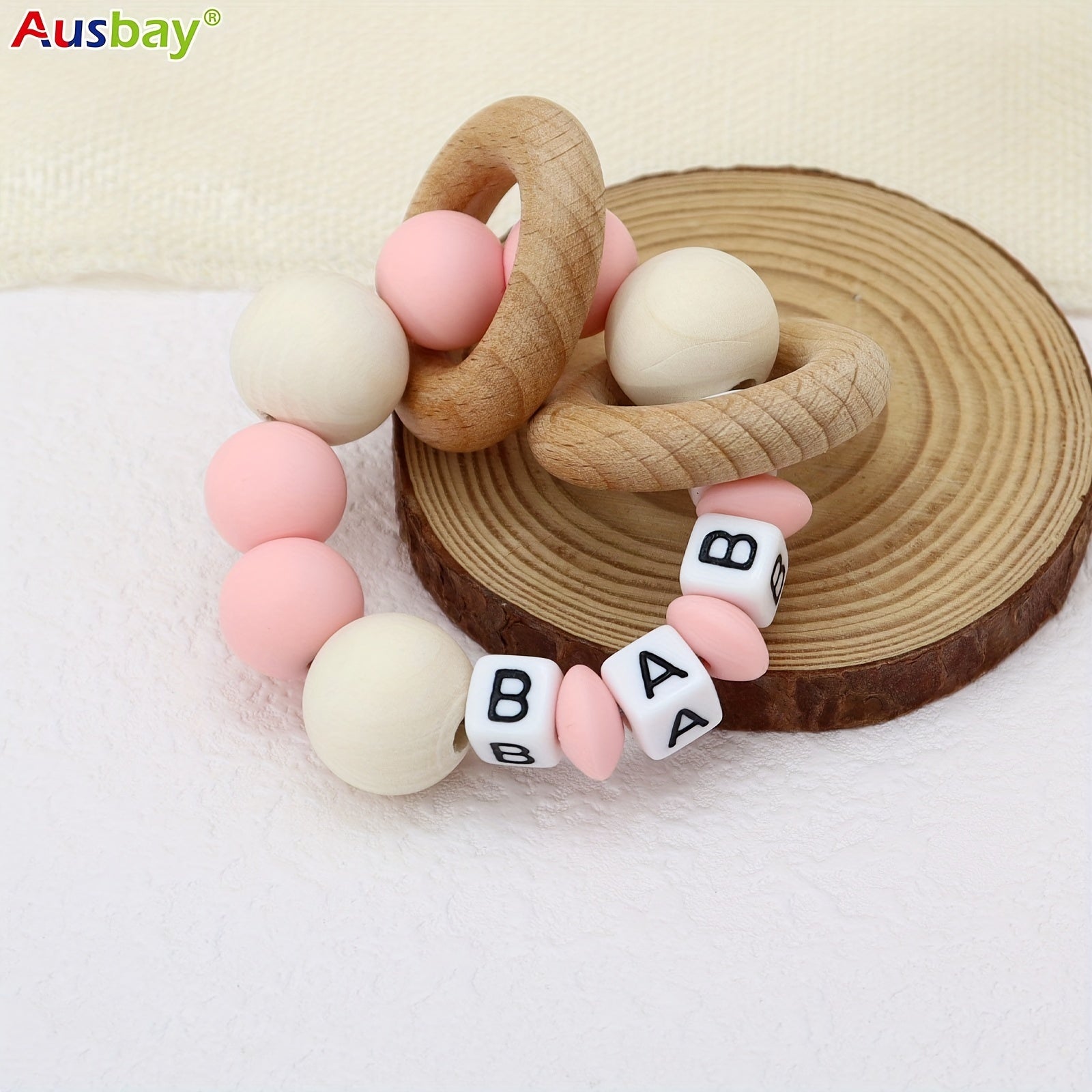 Personalized Wooden Teether & Silicone Rattle for Baby
