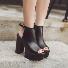 Women's Platform Block High Heels Ankle Buckle Strap Sandals