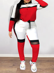  Colorblock Mesh Sweatshirt & Sweatpants Set Women's Plus 2pcs Set