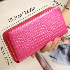 Crocodile Pattern Long Wallet with Double Zipper