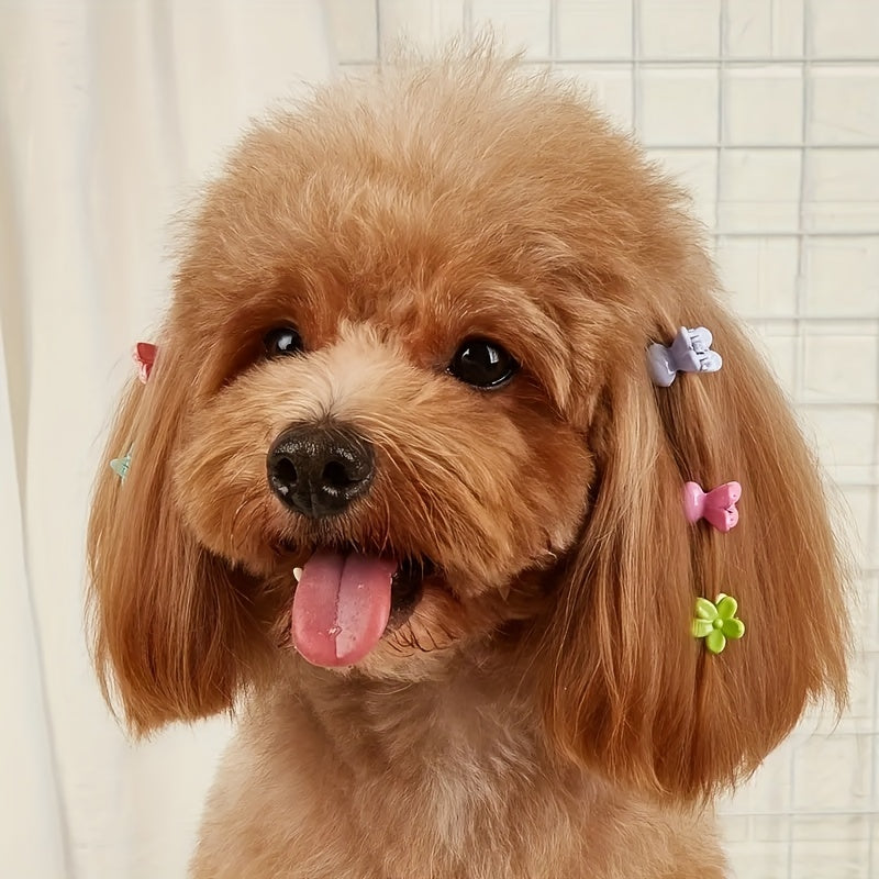 20pcs Pet Head Flowers Crown Hair Clip Dog Cat Hairpins Random Color