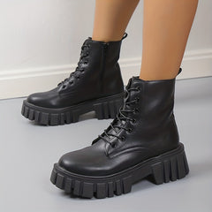 Platform Combat Boots Zipper & Lace Up Short Boots