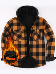 Men's Fleece Plaid Hooded Long Sleeve Shirt Jacket Autumn Winter