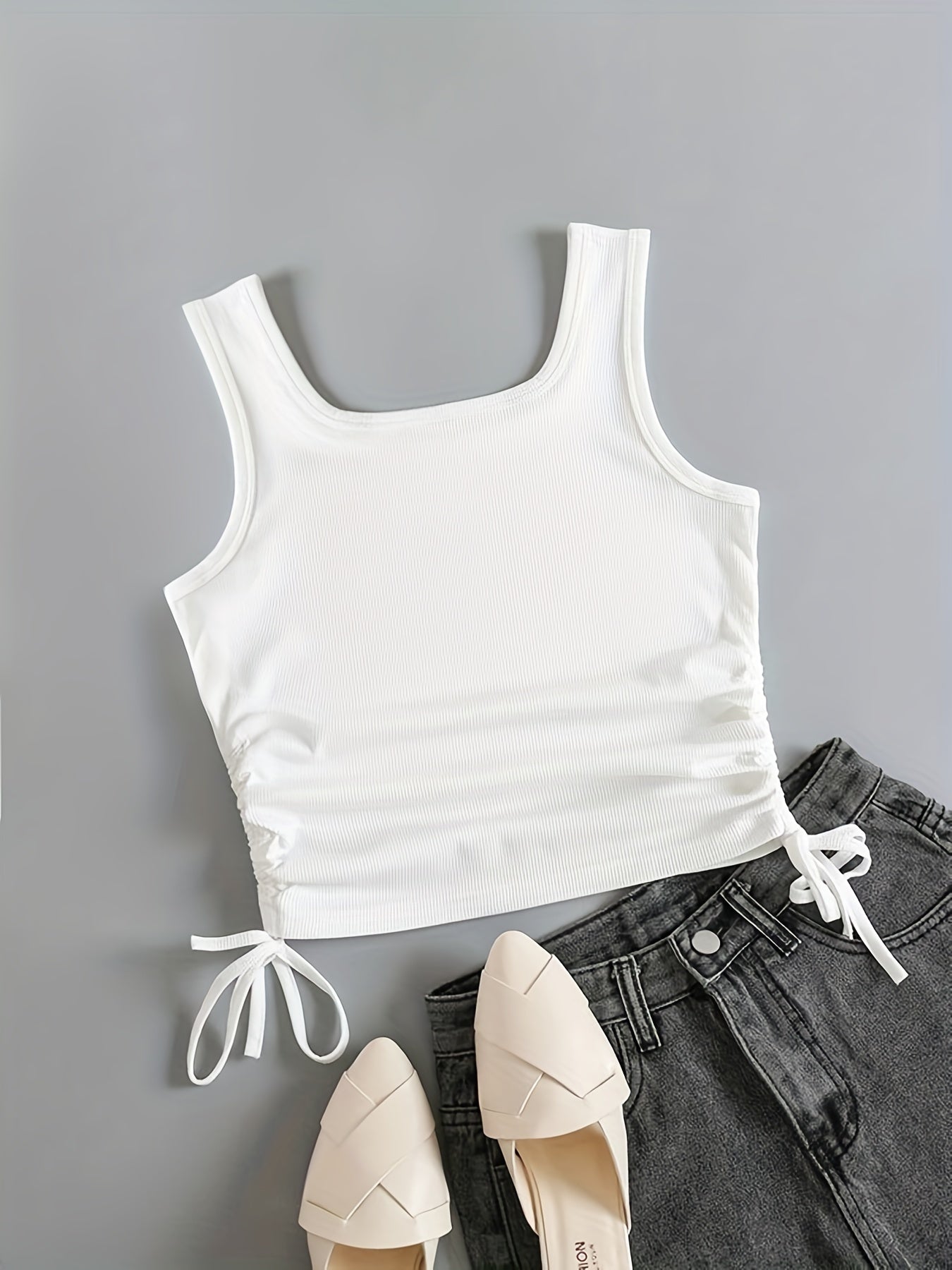 Solid Drawstring Tank Top Women's Clothing
