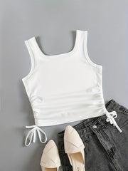 Solid Drawstring Tank Top Women's Clothing