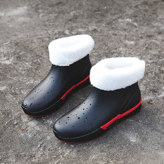 Women's Plush Lined Platform Rain Boots Waterproof Slip On Shoes