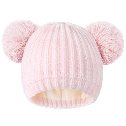 Toddler Winter Pom Beanie Fleece Lined Knit Hats For Baby Kids Boys Girls