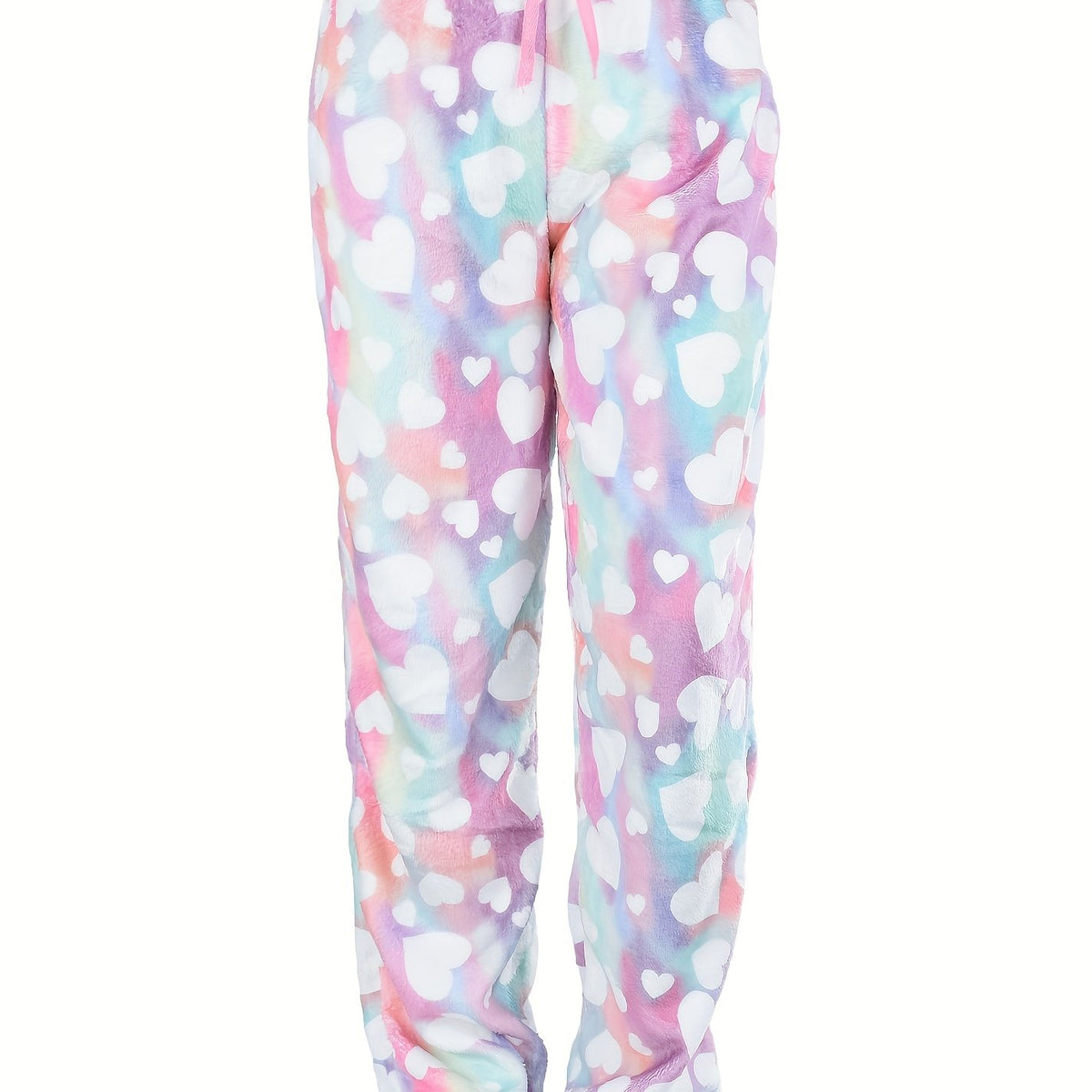 Heart Print Fuzzy Lounge Pants Lace Up Comfy Warm Womens Loungewear & Sleepwear