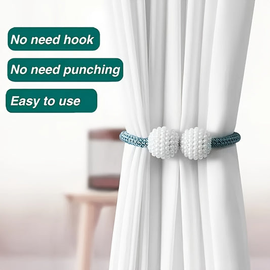 2pcs Faux Pearl Magnetic Curtain Tiebacks Decorative Pearls Rope Holdback