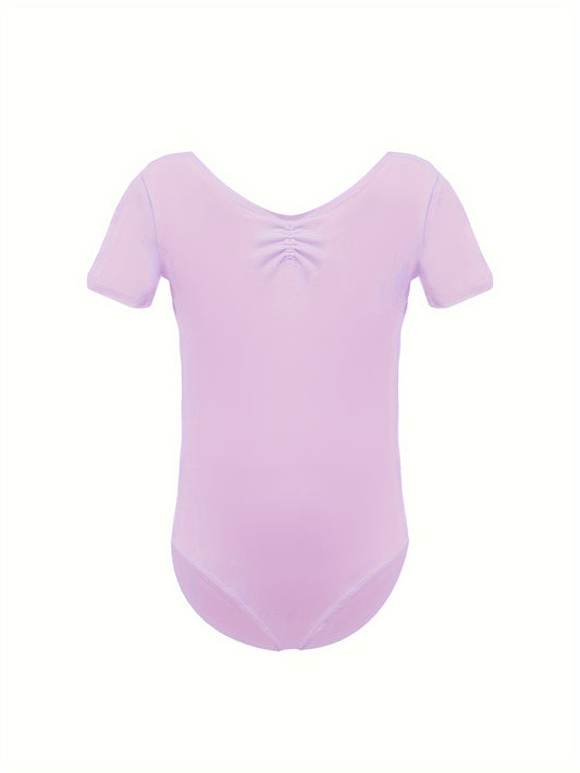 Girls Comfy V Neck Short Sleeve Gymnastics Outfits 95 Cotton Dance Suit