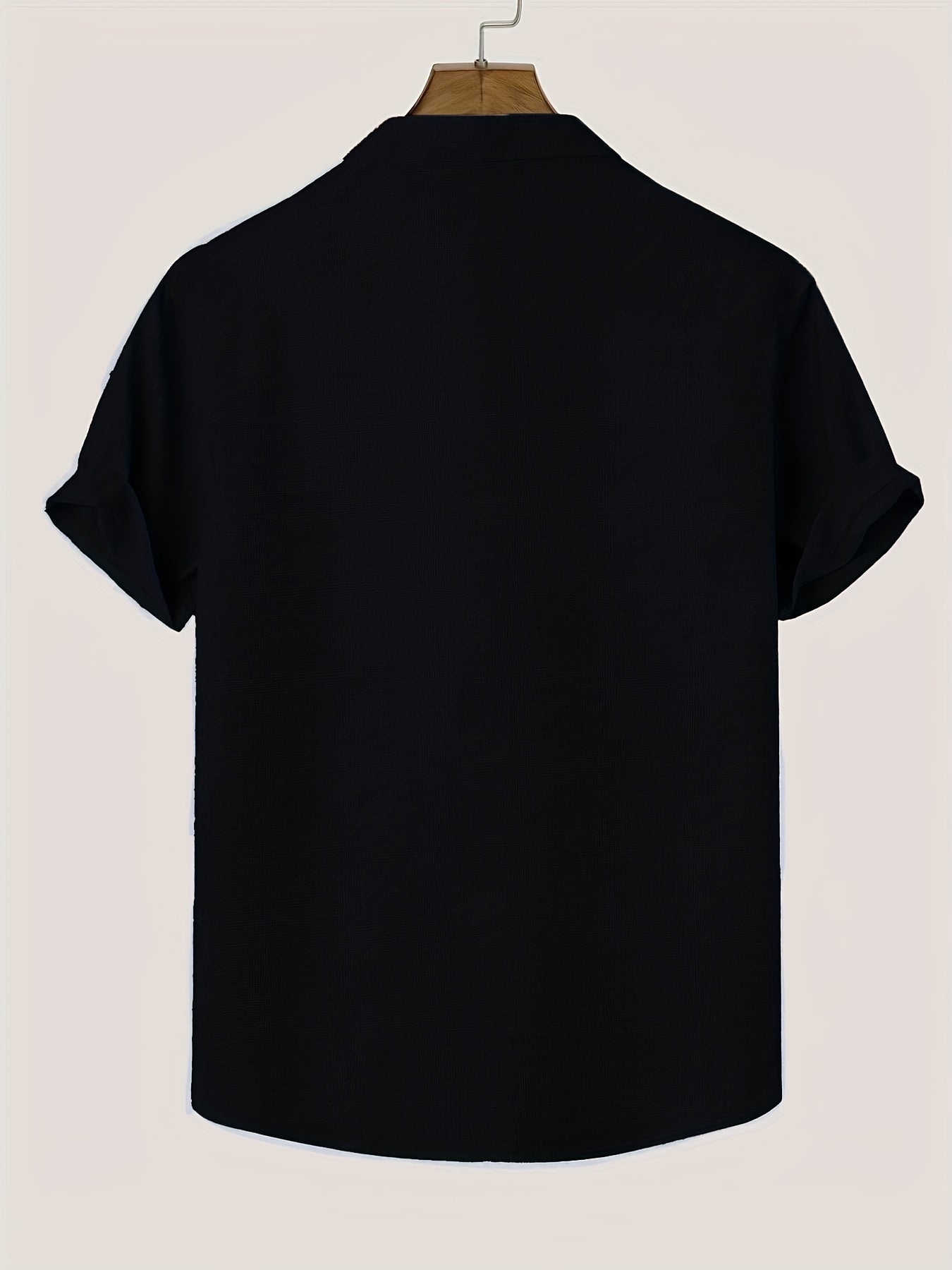 Men's Solid Lapel Short Sleeves Button Up Shirt