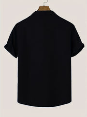 Men's Solid Lapel Short Sleeves Button Up Shirt