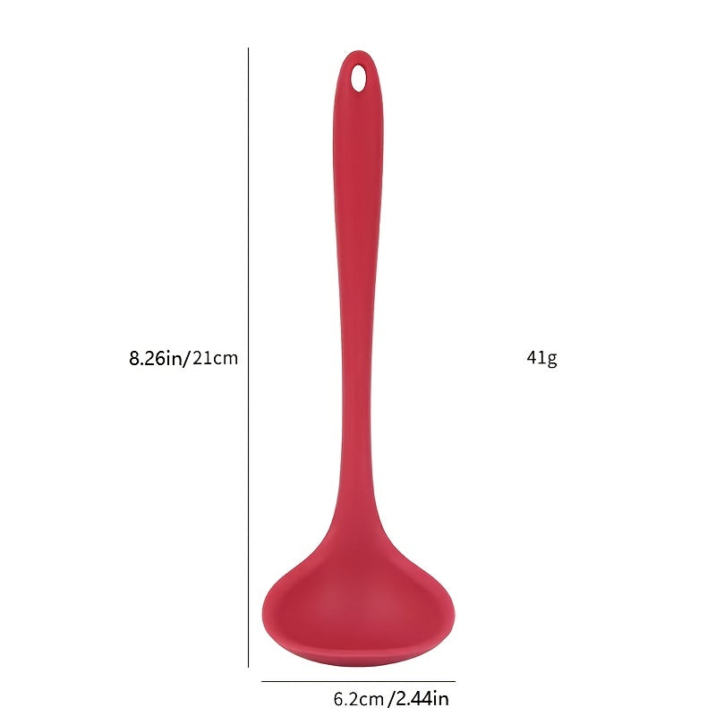 Silicone Long Handle Soup Spoon High Temp Resistant Non Stick Easy Clean
