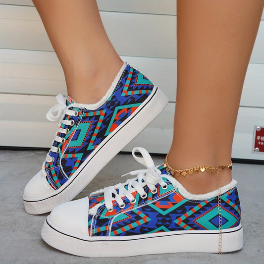 Geometric Pattern Canvas Casual Lace Up Sneakers