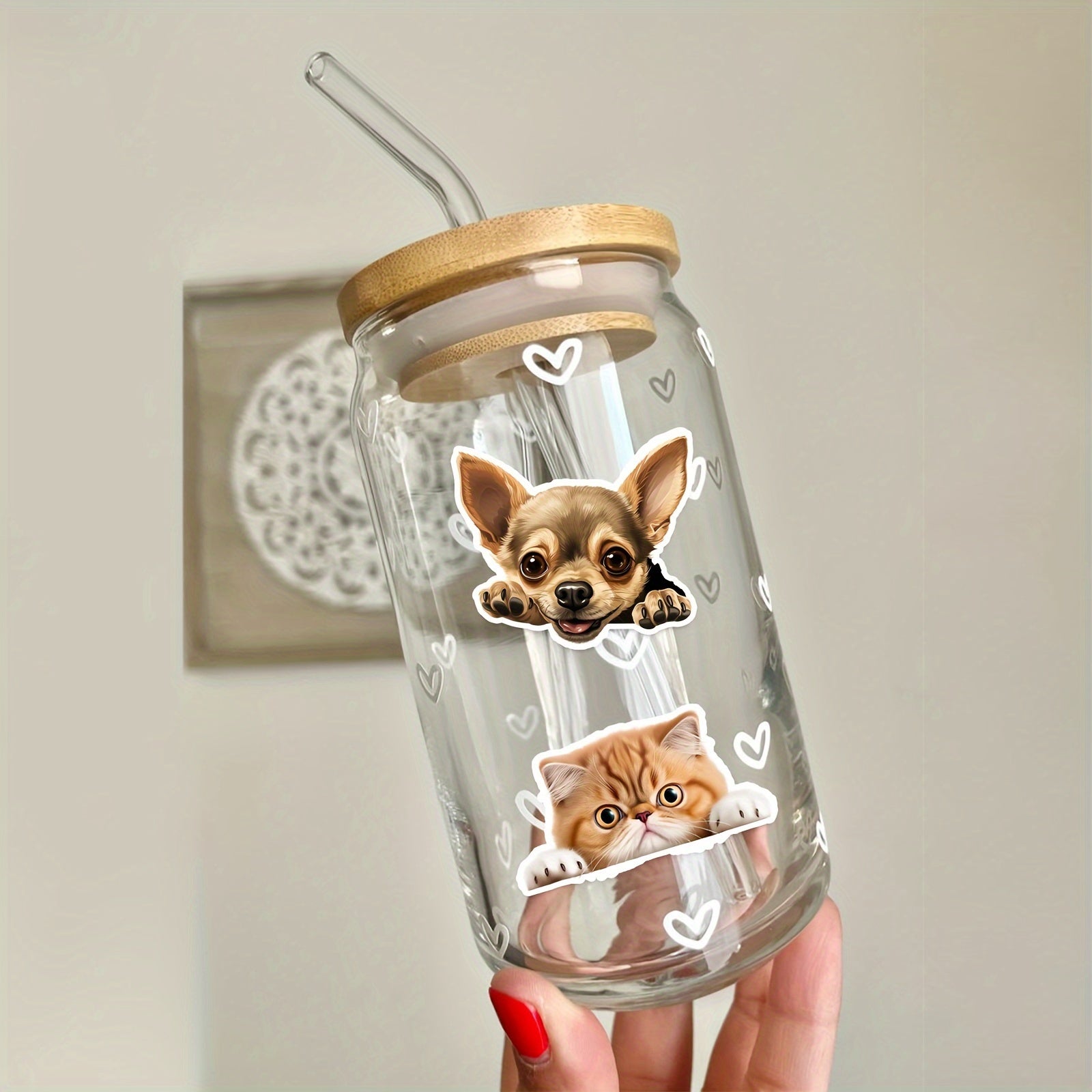 50pcs Peeking Cats Dogs Stickers for Water Bottle Laptop Notebook