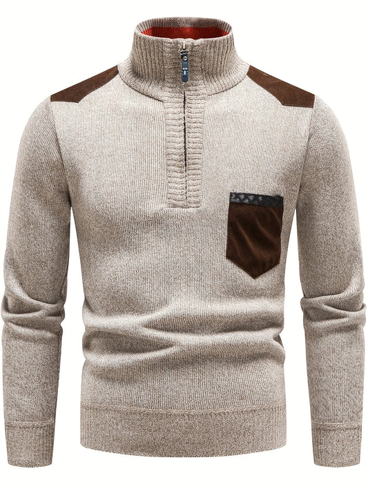 Men's Turtleneck Zip Knit Sweater with Pocket