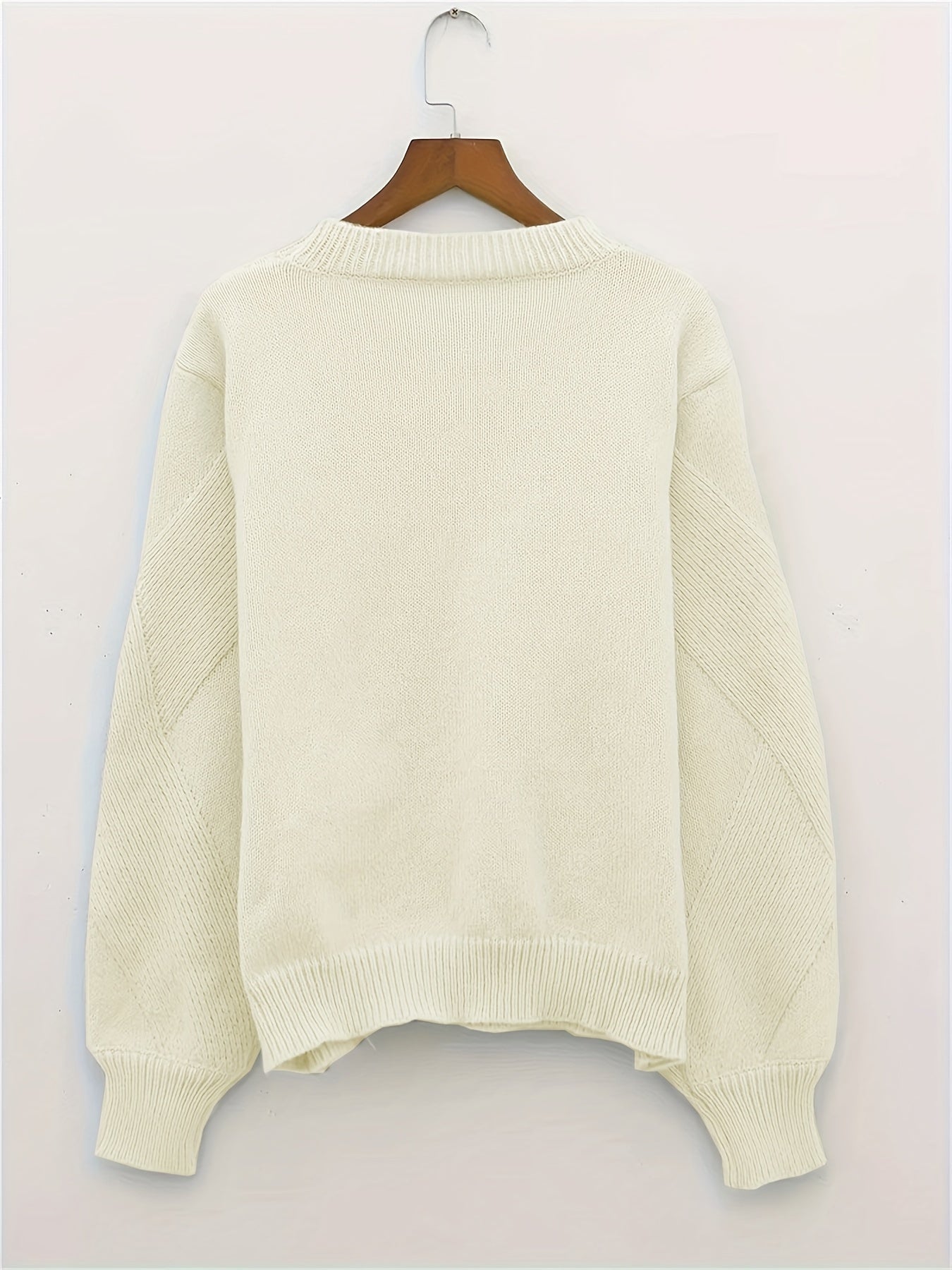  Solid Long Sleeve Round Neck Sweater