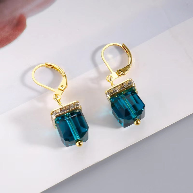 Zircon Stone Hoop Drop Earrings 925 Silver Plated Women Gift