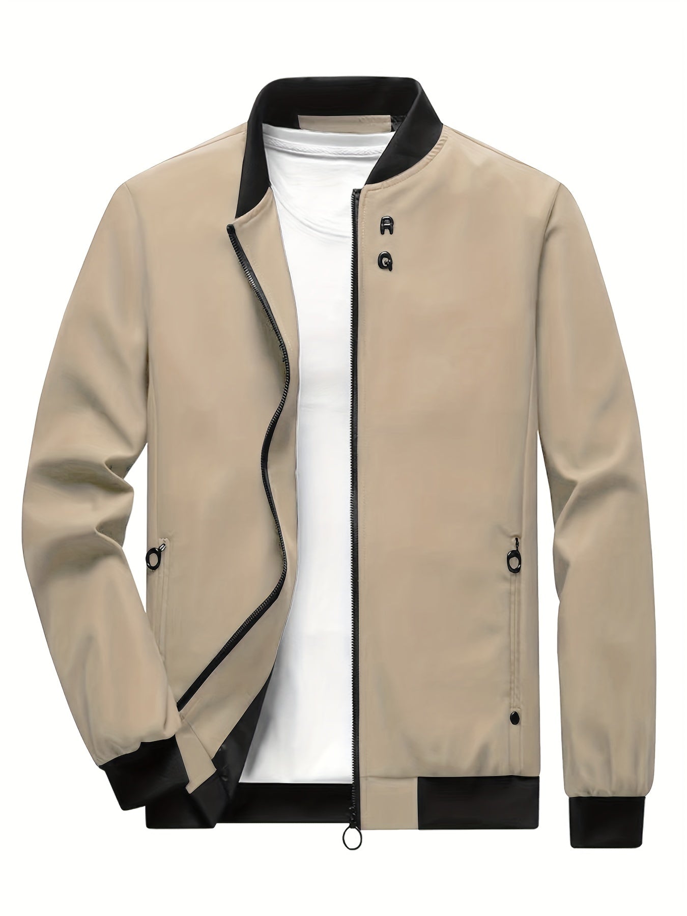RQ Zipper Long Sleeves Jacket Stand Collar Windproof Slim Fit
