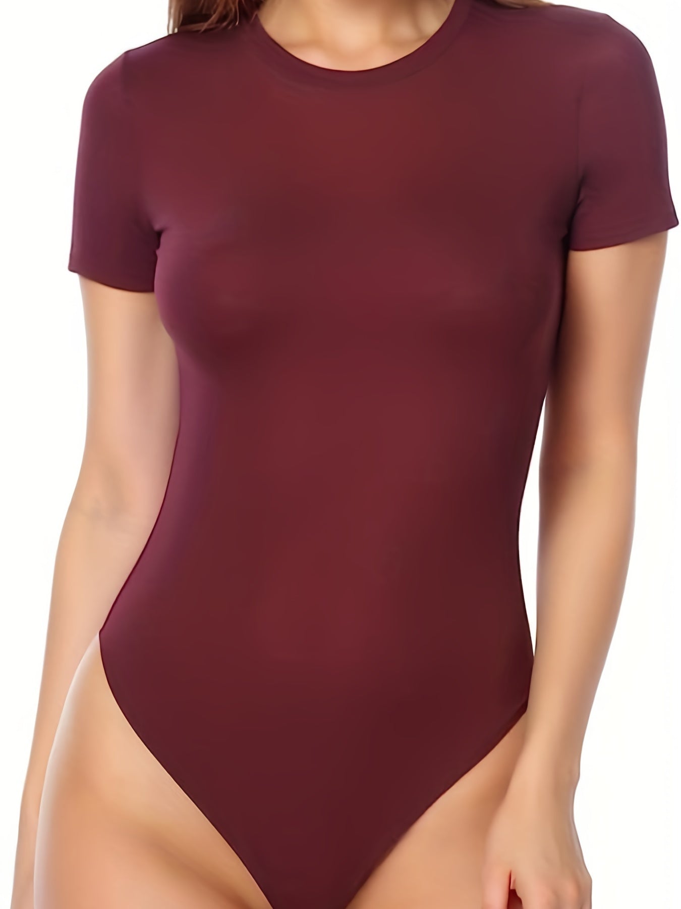 Solid Crew Neck Short Sleeve Bodysuit