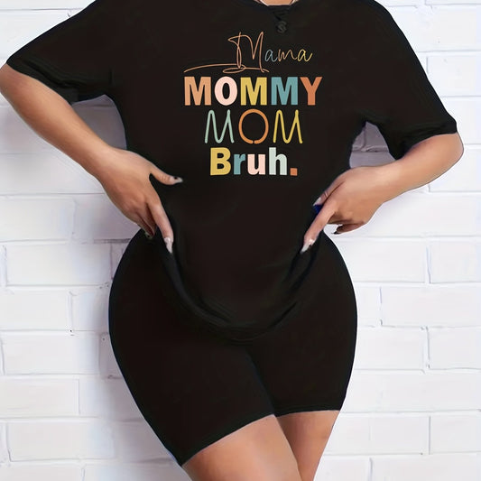 2pcs Summer Casual Sports Sets Graphic Tee & Solid Shorts Women's Activewear