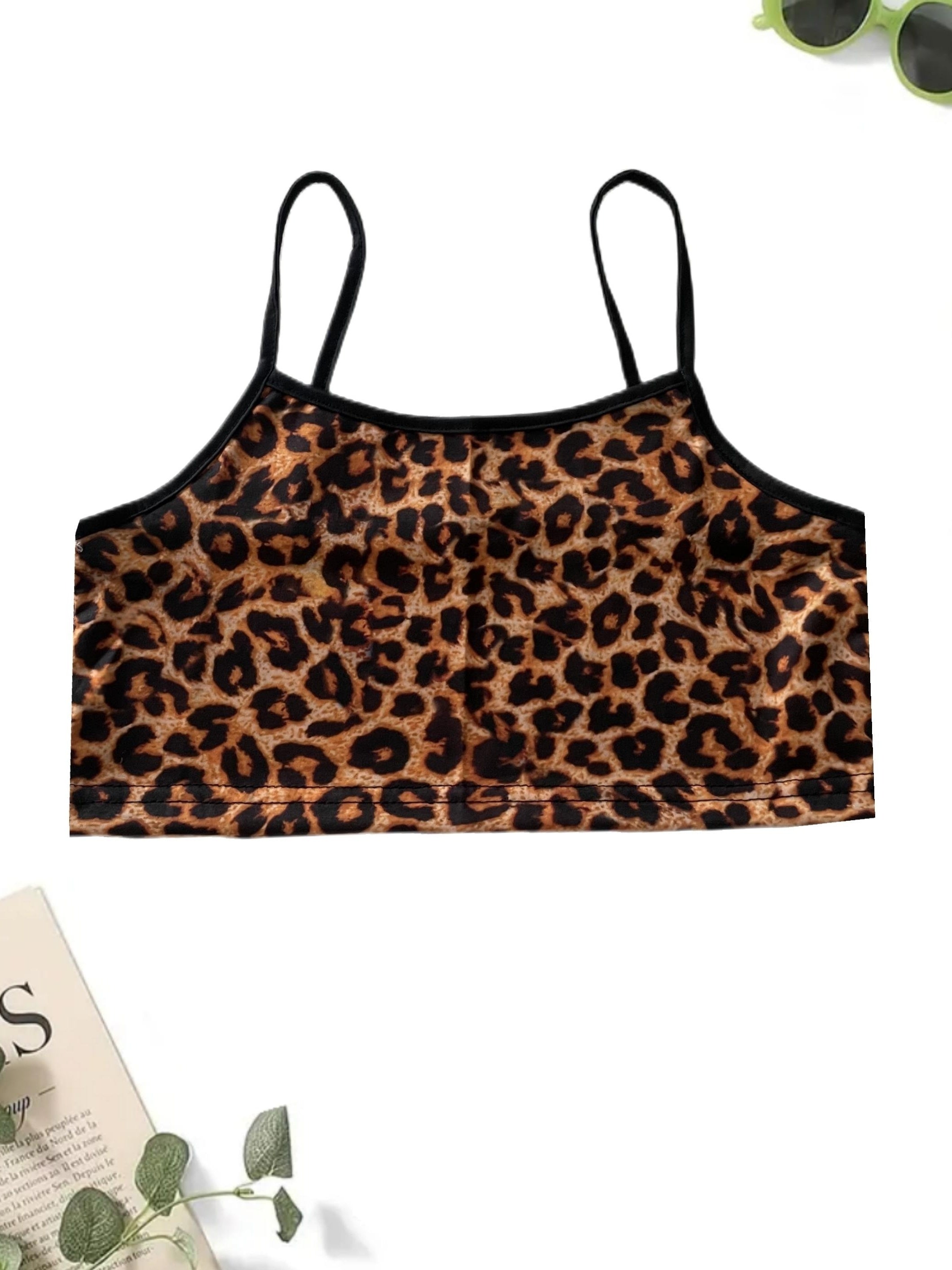 Leopard Print Crop Cami Top Y2K Summer Sleeveless Top Women's Clothing