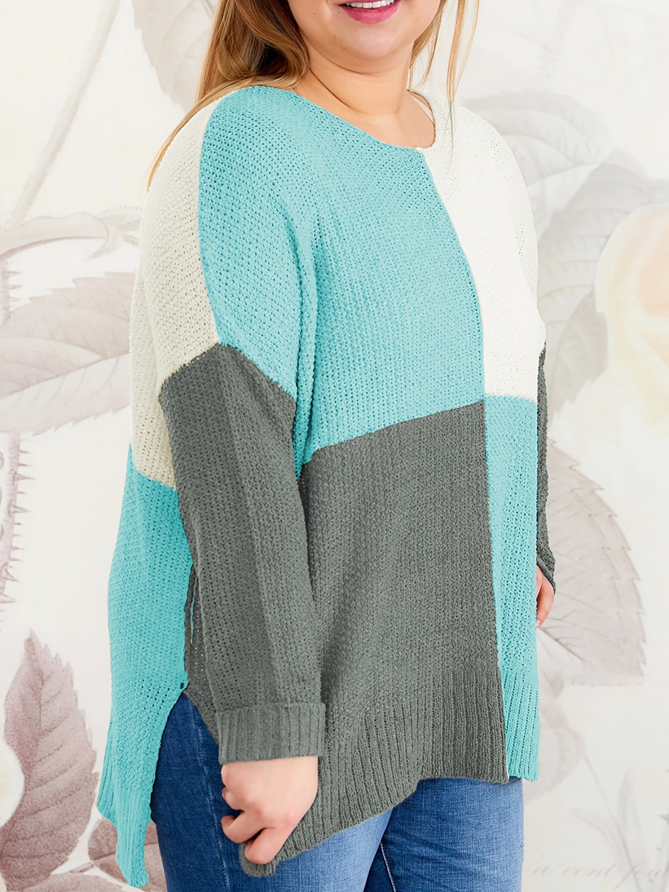  Colorblock Round Neck Pullover Sweater
