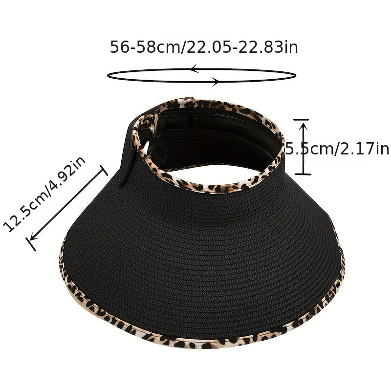Leopard Straw Sun Visor Hat Wide Brim Sunscreen UV Protection Sun Hats Women