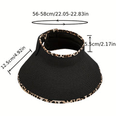 Leopard Straw Sun Visor Hat Wide Brim Sunscreen UV Protection Sun Hats Women