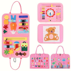 Busy Board Toy - Educational Travel Activity with Zippers Buttons Latches