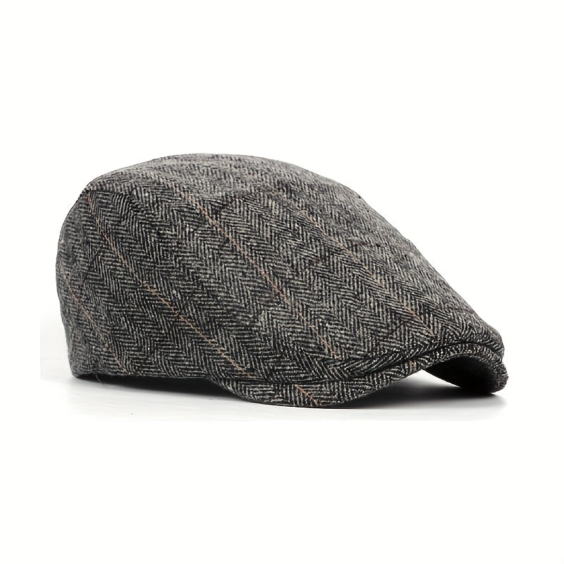 Men's Duckbill Cap Plaid Woolen Beret