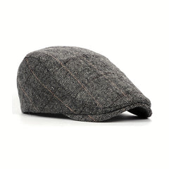 Men's Duckbill Cap Plaid Woolen Beret