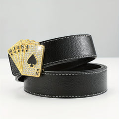 Poker Golden Buckle Belt Hip Hop Leather Belt Men